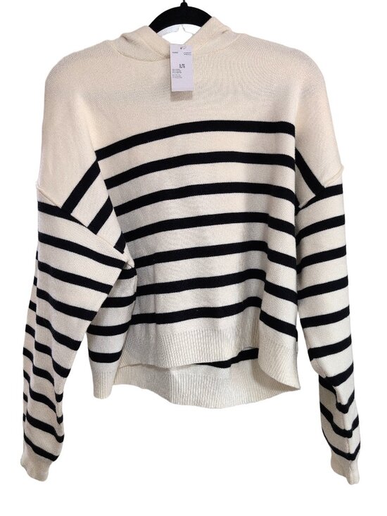For The Republic Sweaters - NWT For the Republic Cream Hooded Striped Sweater Size XL Casual Cozy Hoodie